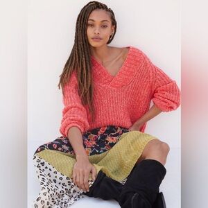 Anthropologie Honore Ribbed Knit Pullover Sweater Sz Medium Wool Blend